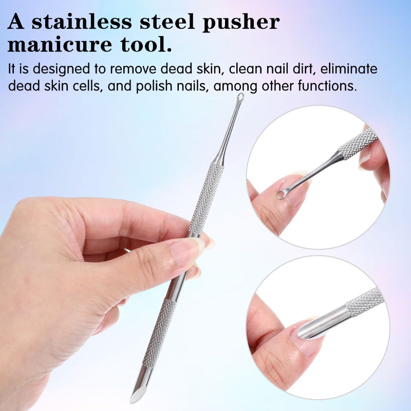 Eldraqth Dual Ended Cuticle Pusher, Stainless Steel Cuticle Remover Tool Pre-treatment Cuticle Scraper with 5 Pcs Sandpaper Sheets for Home Salon Manicure Pedicure Nail Art Dead Skin Removing - Image 3